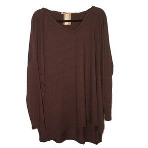 Zenana Women's Plus Long-Sleeved Brown Tee Shirt NWT